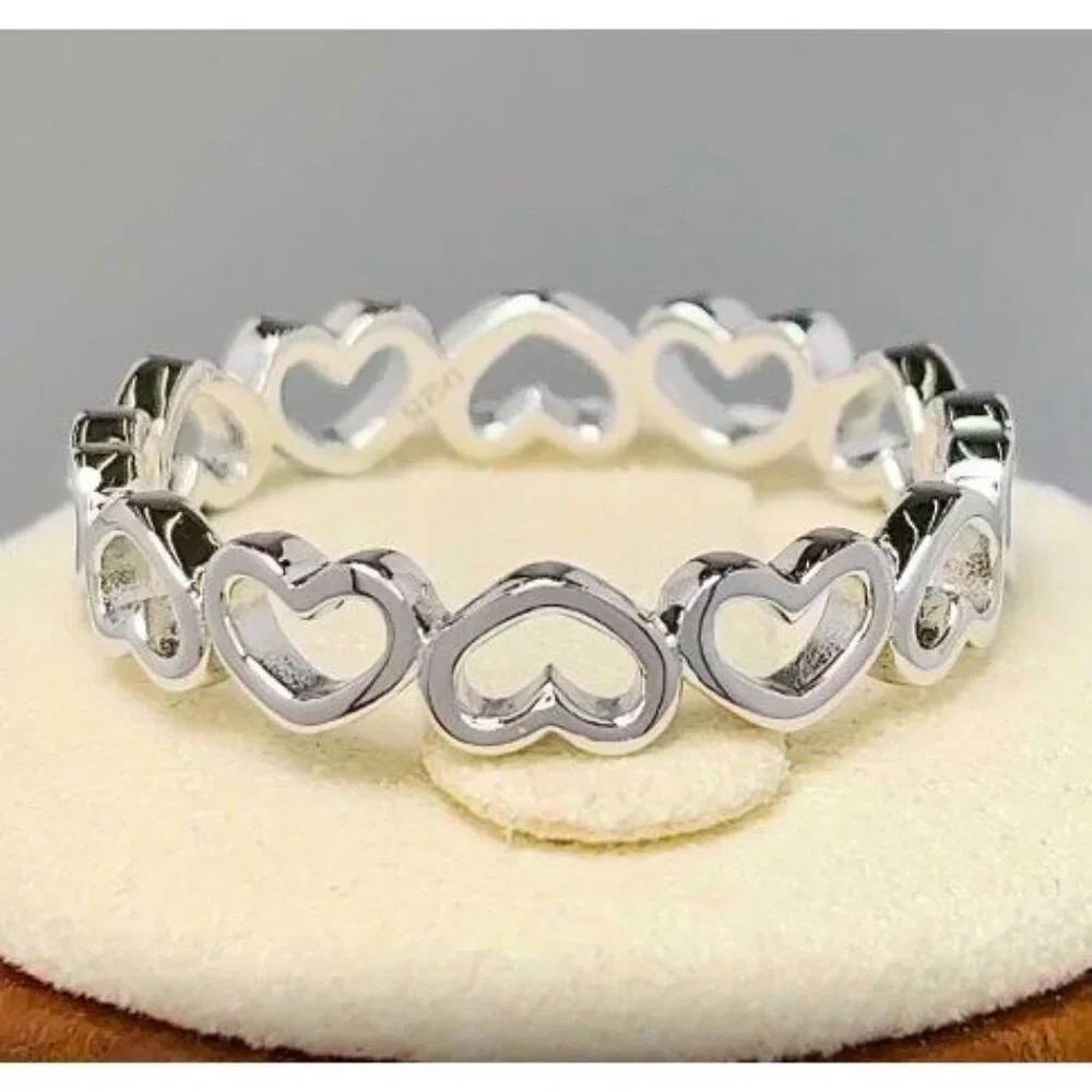 925 STERLING SILVER Hearts Eternity Band Ring Thumb Ring - Picture 11 of 16